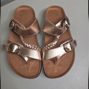 White Mountain Antique Gold Double Buckle Braided Strap Sandals 6.5